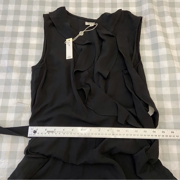 Max Studio black wrap jumpsuit sleeveless wide legs flair woven v neck small - Picture 13 of 16